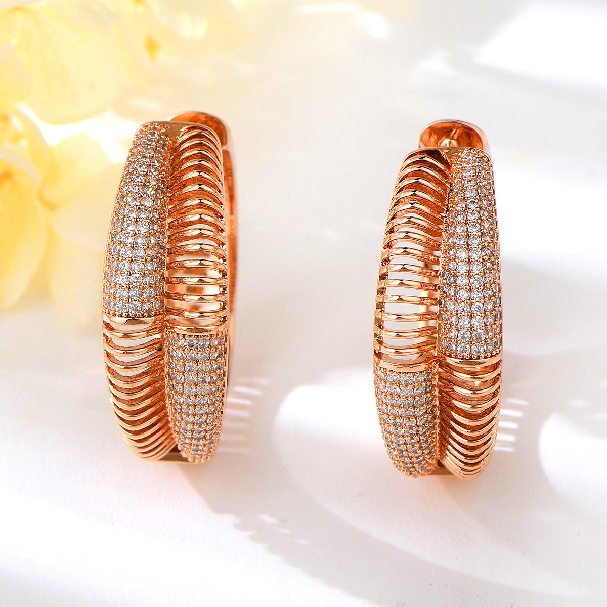 Copper or Brass Cubic Zirconia Huggie Earrings in Exclusive Design